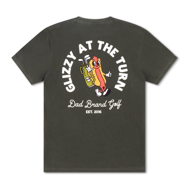 Glizzy Golf Shirt – Charcoal dad t-shirt with screen printed hot dog graphic. Funny golf shirt & perfect golf gift for dads.