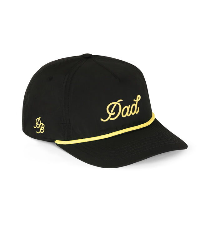 Dad Rope Hat – black 5-panel snapback rope dad hat with puff 3D embroidered logo, lightweight and comfortable gift for dads