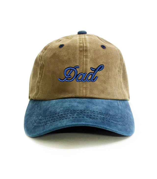 Dad Two-Tone Tan 6-Panel Dad Hat – cotton adjustable baseball cap, embroidered Dad logo, comfortable everyday golf hat, gift for dads