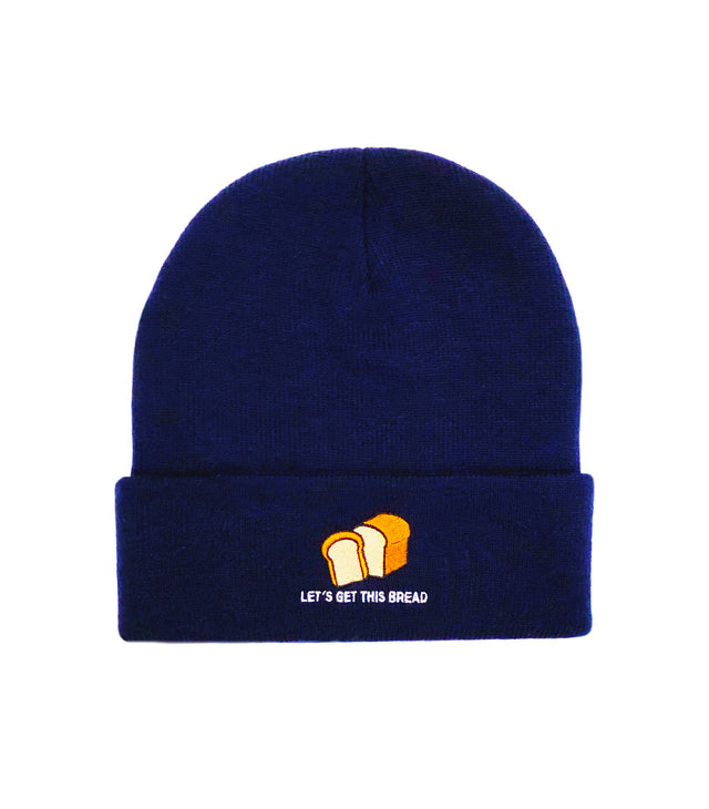 Let’s Get This Bread Beanie – Navy blue embroidered beanie hat with “Let’s Get This Bread” emblem. Funny dad hat & best gift for dads.